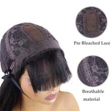 2*4 Lace Brazilian Human Hair Wig With Bangs Remy Straight Bob Wigs Lace Closure Full Machine Made Wig For Women 8-14 Inches Non Lace Bob Wigs 200% Density Glueless Wigs - 2*4 lace - 查看 4