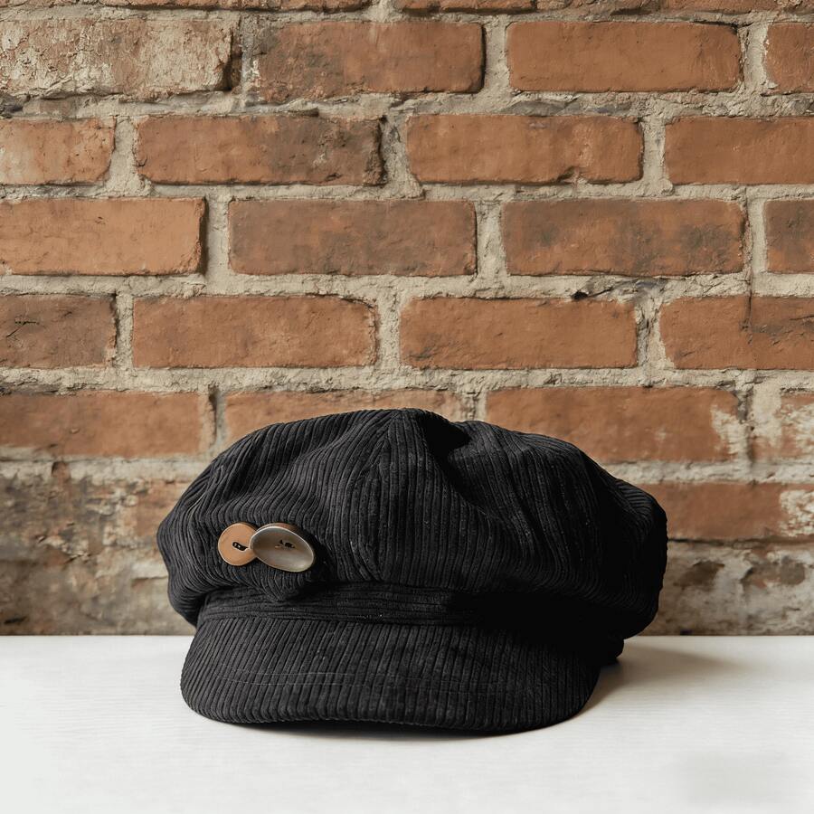 Women's Vintage Soft Corduroy Newsboy Cap Baggy Baker Boy Hat With Wooden Buckle Accent Casual Newsboy Cap Easy To Match Perfect Gift For Women! - 雙紐扣八角帽-黑色 - 查看 1