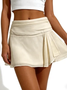 Women's Ruffle Mini Skirt Tiered Layer Mesh Sheer Flared Rave Party Skirts - Apricot - View 2