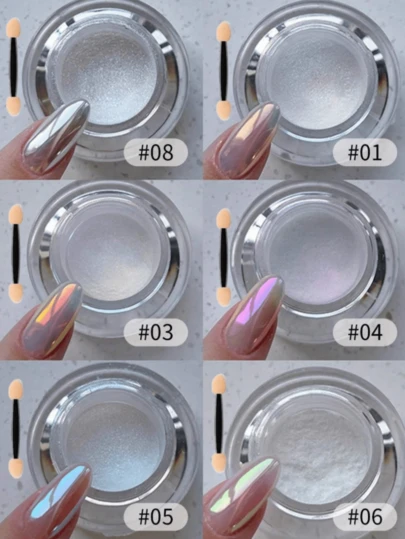 Get Glamorous With 1 Bottle 0.3g Nail Art Magic Mirror Powder Y2K Mirror Sky Theme Moonlight Powder/Glitter Suitable For Spring & Summer Travel/Women & Girls/Home DIY Nail Salon For Professionals