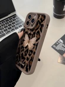 亮片钻石豹纹蝴蝶图案手机壳，时尚防震TPU保护套，兼容 17/17 Pro/17 Pro Max/16/11/13/15/15 Plus/15 Pro/15 Pro Max/12/14 Pro Max/11 Pro Max/12 Pro/12 Pro Max/13 Pro/13 Pro Max/14 Pro/14 Plus，Galaxy A56 5G/A06/A05/A05S/S25/S24/S23/S22 - 棕色 - 查看 4