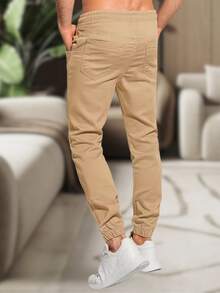 Men's Jogger Pants In Twill With Elastic Cuffs - Streetwear - 米色 - 查看 4