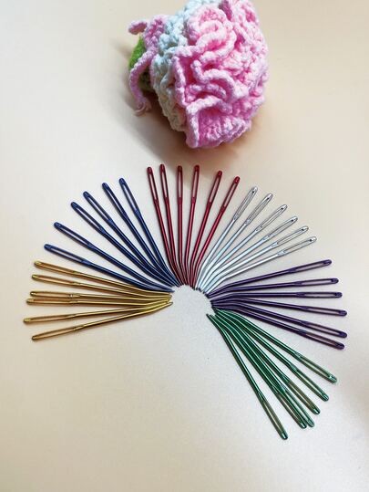 6pcs Tip Needles Set, Available In Red, Yellow, Blue, Green, Silver, Purple, Great Gift For Crafters, Knitters And Sewers, Suitable For Yarn Mending, Tapestry Sewing, Cross Stitch And DIY Home Decor