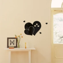 OUTANA 1 Set Acrylic Heart-Shaped Self-Adhesive Mirror Wall Stickers, Removable, Suitable For Bedroom, Living Room, Study, Dining Room, Wedding Decoration, Available In Gold, Silver, Black, Red - 5AX - View 5