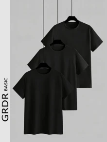 GRDR 3pcs/Set Men's Solid Color Casual Street Sporty Round Neck Short Sleeve T-Shirts, Minimalist Versatile, Suitable For Layering - Multicolor - View 4