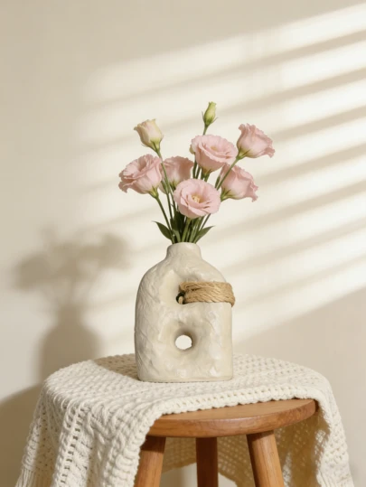 Vase de style bohème avec une conception ajourée simple et des ornements en corde de chanvre. Convient pour la décoration de la chambre, la décoration de la maison, les bureaux et les dortoirs d'étudiants, les jardins, les pots de fleurs, la décoration de piscine, le stockage, la décoration de mariage, la décoration de la maison, le rangement des bijoux, la décoration de fête et comme cadeau pour les amis et la famille (sans électricité requise).