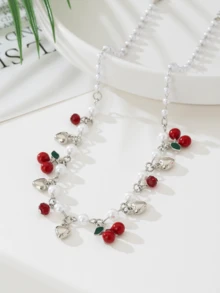 1pc Pearl Necklace With Cherry Pendant - Cherry - View 6