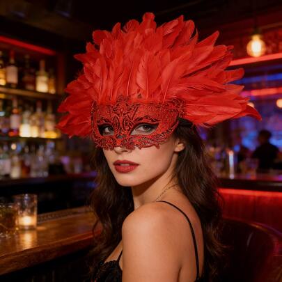 1pc Women's Headpiece, Feather Headband, Caribbean Carnival Style Headpiece, Lace Mask, Suitable For Stage Performance Accessories, Carnival Masquerade Ball Costume, Holiday Party Decor (Artificial Feather)