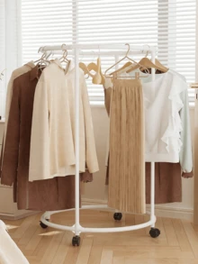 1pc 130cm Multifunctional Rotating Round Metal Clothes Hanger, Roller Design, Suitable For Clothing Storage And Display In Home And Retail Spaces, Balcony Drying Rack, Clothing Store Display Rack, Suitable For Hanging Clothes And Coats, Applicable To Bedroom, Living Room, Balcony, Office - Multicolor - View 4