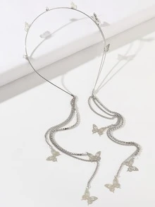 1 chiếc băng đô cài tóc hình bướm bạc, kiểu Bohemian nhiều lớp tua rua, phụ kiện tóc cho đám cưới/tiệc tùng/trang phục hàng ngày. - Bạc - Xem 3