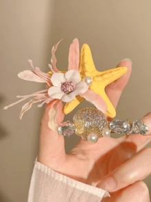 2 Stück Sommer Seestern & Muschel Blume Seitenhaarclips, Strandurlaub Vibe Haarschmuck, Urlaub, Reise - Verschiedenfarbig - Übersicht 8