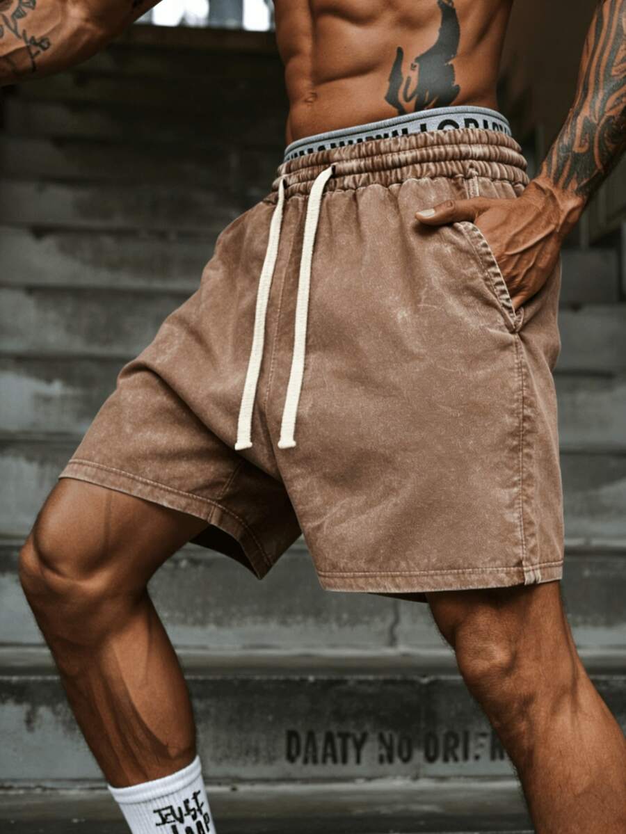 Coffee Brown Washed Pure Cotton Shorts Comfortable&Versatile Perfect For Daily Outfits Outdoor Activities Beach Fitness And Travel Resistant To Dirt Easy To Clean Easy To Put On And Take Off Fashionable Versatile Ideal Gift For Relatives And Friends High End Texture - 咖啡棕 - 查看 1