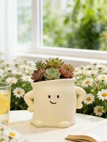 可爱的笑脸花盆，无排水孔，适合室内多肉植物种植，是送给植物爱好者的独特礼物。 - 彩色 - 查看 15