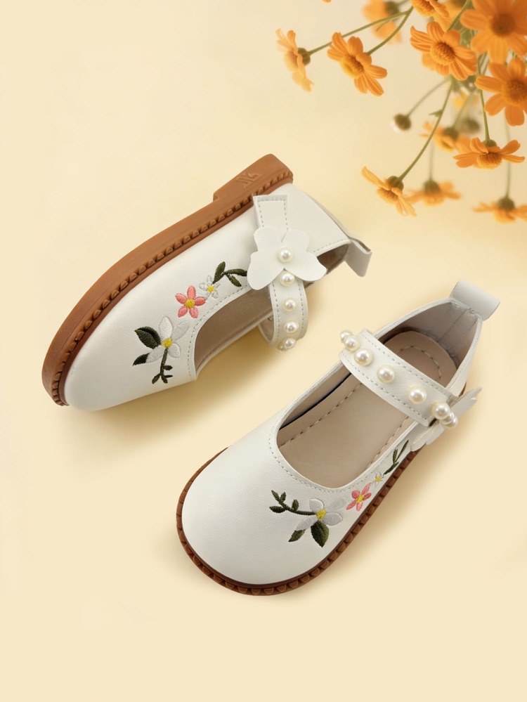 1 Đôi giày bệt thời trang cho bé gái, giày slip-on thêu hoa màu trắng, thiết kế khóa dán, đế mềm chống trơn trượt, thích hợp cho tiệc tùng, đám cưới, kỳ nghỉ. - trắng - Xem 4
