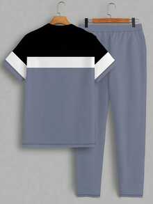 Ensemble Top à manches courtes col rond et pantalon avec imprimé "King" en couleurs contrastées, confortable pour homme - Multicolore - Voir 2