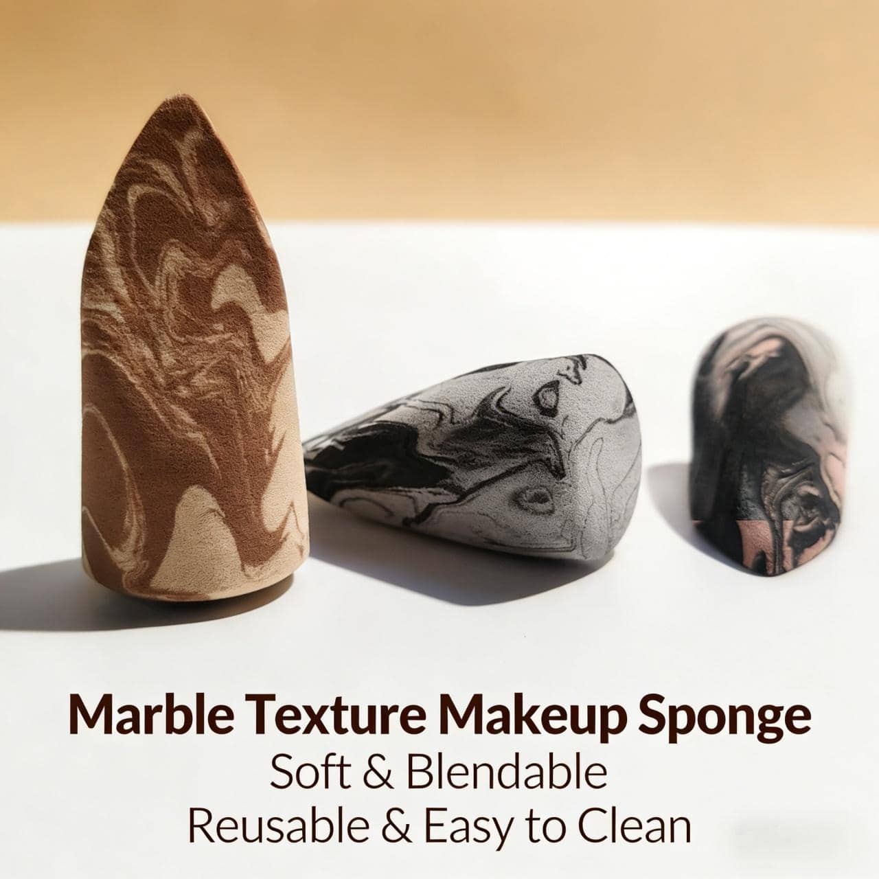 3 món dụng cụ trang điểm mềm mại với họa tiết vân đá cẩm thạch hỗn hợp - Nhiều màu - Xem 1