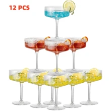 6pcs Vintage Ripple Cocktail Glasses, 10oz Unbreakable Champagne Coupe Glasses With Handles, Ripple Cocktail Glass Set For Wedding Birthday Party Bar - View 12