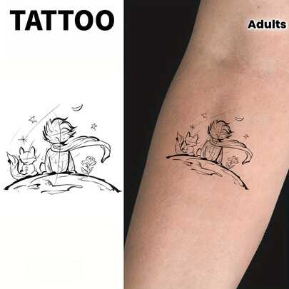 Hình xăm tạm thời 1-2 tuần, thiết kế Hoàng tử và Cáo, hình xăm cánh tay màu xanh hải quân trông rất thật, hình xăm tạm thời kiểu mực dành cho người lớn.