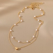 3-Piece Faux Pearl Jewelry Set, Including Necklace And Bracelet, Suitable For Women's Dates, Vacations, And Daily Wear, Simple And Casual, And Also An Ideal Accessory F Valentine's Day. - Gold - View 2