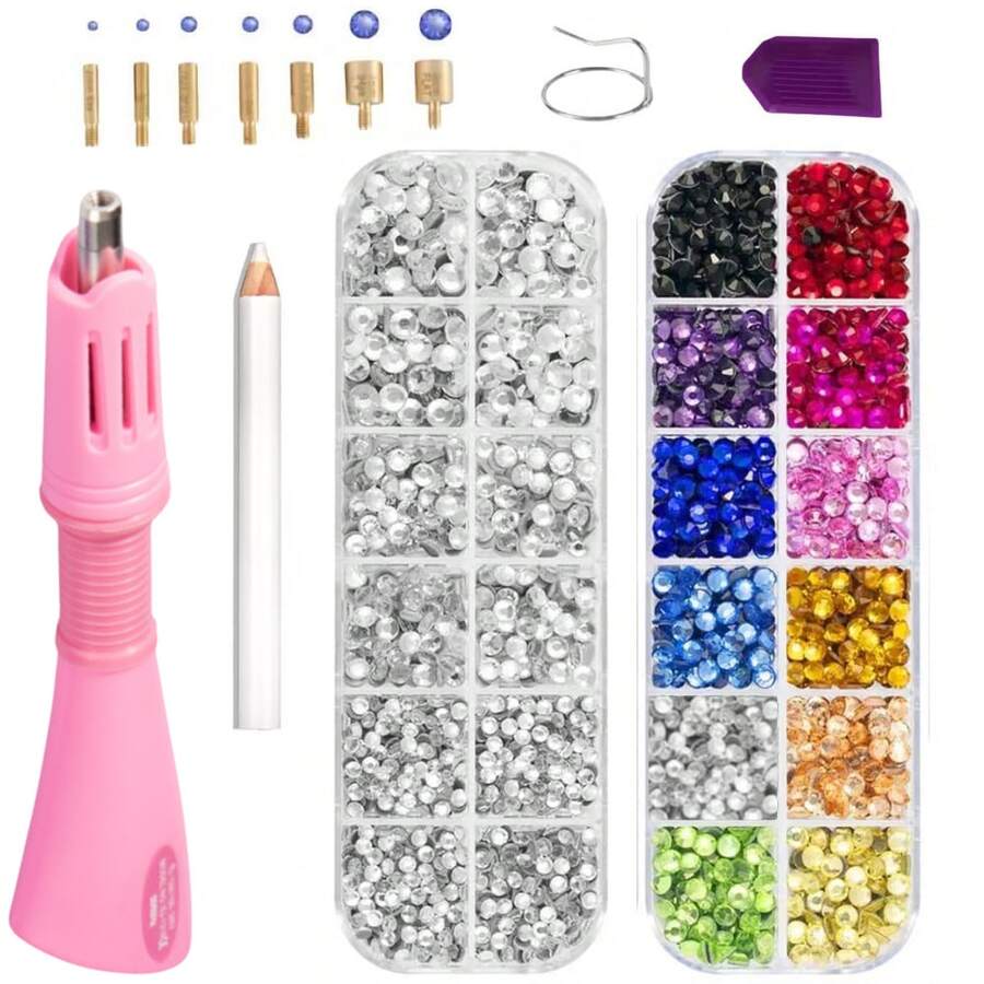 cgelaero Bộ dụng cụ trang trí đính đá, bao gồm đá pha lê, dụng cụ đính đá nhiệt, dụng cụ gắn đá nhiệt, súng bắn đá nhiệt, thích hợp cho quần áo, vải, mũ, quần jean, v.v. - Nhiều màu - Xem 1