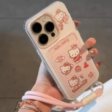SANRIO 可爱IP元素卡包手机壳套装，防震时尚，多巴胺灵感Hello Kitty手机壳，Kitty图案卡包，挂绳，爱心翅膀，皇冠Kitty，包包，樱桃，泰迪熊KT撞色设计，防水防震材质，可爱Kitty风格，兼容 17系列、11/12/12 Pro、13/14/15、13 Pro/14 Pro/15 Pro、12 Pro Max/13 Pro Max/14 Pro Max/15 Pro Max、16、16 Pro、16 Pro Max、17、17 Pro、17 Pro Max手机壳，生日礼物 - 粉色 - 查看 1