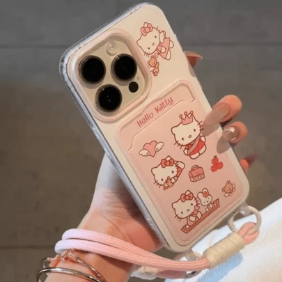 SANRIO Bộ 1 ốp lưng điện thoại Hello Kitty thời trang lấy cảm hứng từ Dopamine, họa tiết mèo, ngăn đựng thẻ, dây đeo, cánh trái tim, vương miện, túi xách, quả anh đào, gấu bông KT phối màu, chất liệu chống nước và chống sốc, kiểu dáng mèo dễ thương, phù hợp với dòng 17, 11/12/12 Pro, 13/14/15, 13 Pro/14 Pro/15 Pro, 12 Pro Max/13 Pro Max/14 Pro Max/15 Pro Max, 16, 16 Pro, 16 Pro Max, 17, 17 Pro, 17 Pro Max.
