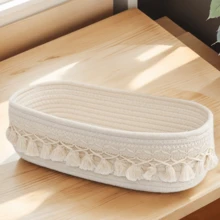 Gewebter Desktop-Aufbewahrungskorb für Zuhause mit handgefertigter Quaste, geeignet für den Eingangsbereich auf der Konsole zur Aufbewahrung von Kosmetik und Schlüsseln, Badezimmer-Kosmetik und Organisation von verschiedenen Gegenständen, Boho-Stil Wohnzimmerdekoration, Aufbewahrung für Zuhause, Geschenk - Verschiedenfarbig - Übersicht 4
