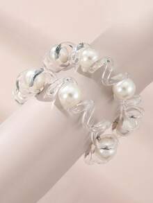 2/4个珍珠电话线发圈，简约发绳，适用于丸子头、马尾辫 - 彩色 - 查看 6