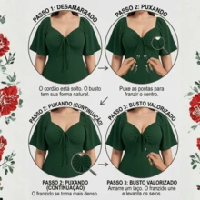 Plus Size Short Princess Dress, Loose Fit, With Gathered Neckline And Short Sleeves, Elegant, Sizes 46 To 56 - Green - View 11