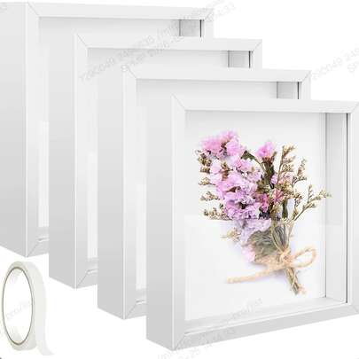 4pcs 3D Hollow 3cm Photo Frames, Handmade DIY Desktop Decor Shadow Box Frames, 8x8 Inch Square 3D Photo Frames, Can Be Hung On Wall Or Placed, Suitable For Dried Flowers, Butterfly Specimens, Wedding Souvenirs, Crafts, Medals, Tickets And Photos