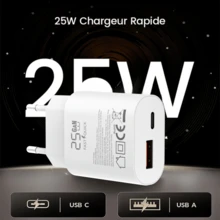 2个装 25W PD USB A+USB C 双口超快充电器，PD25W&QC18W 峰值功率充电器，双接口充电适配器，白色，适用于 Galaxy S24+、S23+、Z Fold5、Flip5、Fold6、Flip6，以及 16/16 Pro/16 Pro Max - 查看 5