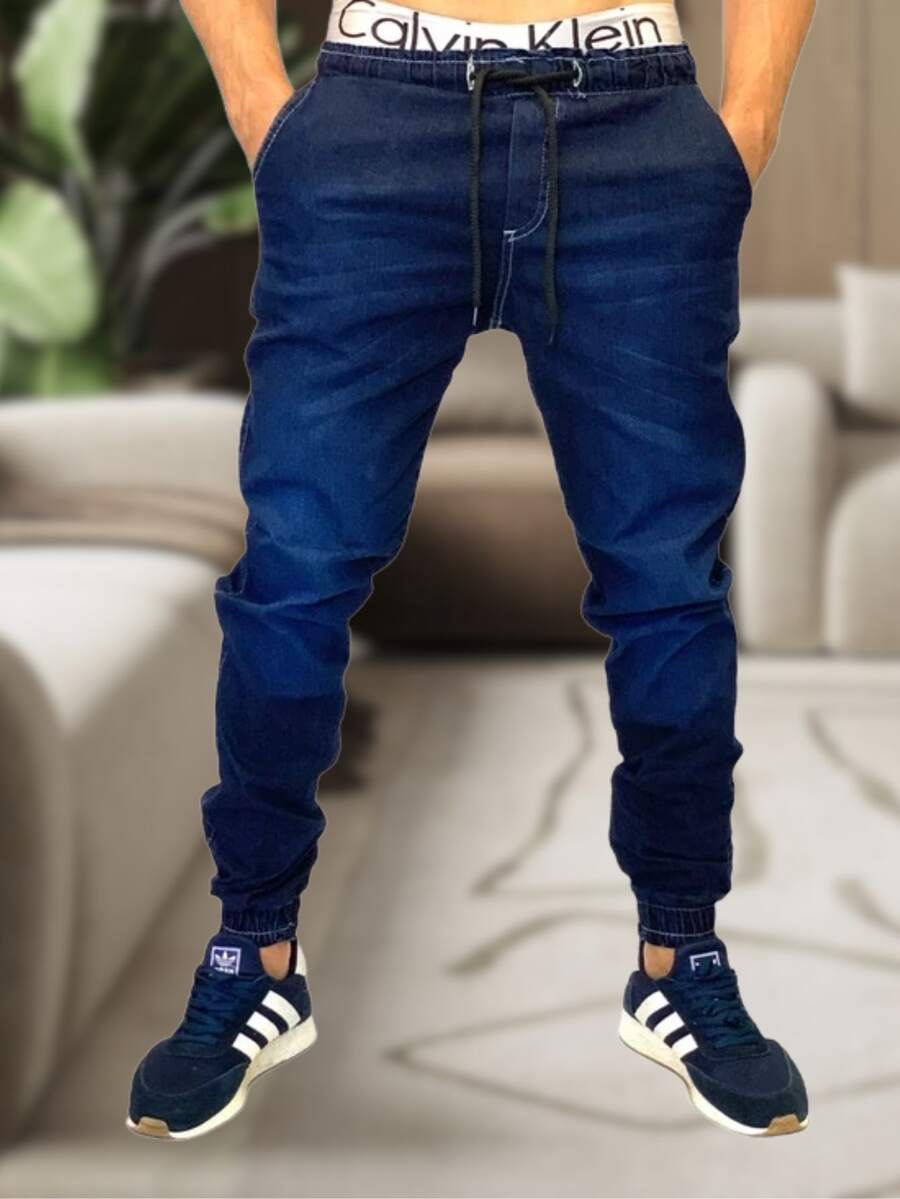 Men's Jogger Pants In Twill With Elastic Cuffs - Streetwear - 藍色 - 查看 1