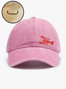 1顶复古水洗龙虾印花夏季防晒棒球帽，酷炫嬉皮嘻哈弯檐帽，可调节遮阳帽，弯檐老爹帽，沙滩/假日 - 水洗帽 - 查看 9