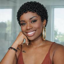 1pc 4-Inch Brazilian Remy Afro Kinky Curly Wig, Full Lace, 1B Color, Natural Looking | 200% Density Short Pixie Cut Human Hair Wig, Glueless Rose Net Cap, Suitable For Daily, Festival, Party And Everyday Styling - Natural Black - View 14