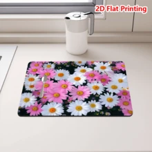 1/10片装白色粉色雏菊图案吸水速干厨房餐具沥水垫，防滑硅胶防污餐垫，厨房必备装饰及乔迁礼物 - 彩色 - 查看 15