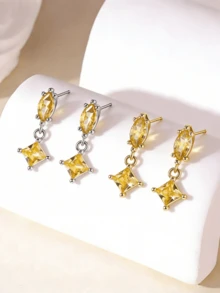 1 Đôi bông tai bạc S925 Sterling Silver "Honey Lemon Starlight" đính đá kép, sang trọng và tinh tế. - Một cỡ - Xem 3