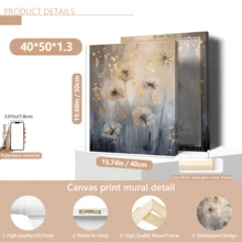 1pc Modern Abstract Floral Canvas Art Poster - Dandelion, Grey And Gold Tones, Fashionable Home Decor, Framed Or Unframed, Suitable For Home, Apartment, Dorm, Hotel, Living Room, Bedroom, Bathroom, And Office - A - View 14