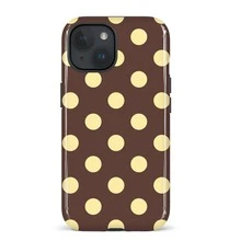 棕黄波点手机壳 - 防震手机壳，适用于 17/16/15/14/13/12/11 Pro Max/Pro Plus/12 Mini/13 Mini 以及 Galaxy S26 S25 S24 S23 S22 S21 Plus Ultra 手机壳，国际版，非国内版 - 棕底黃點 - 查看 7