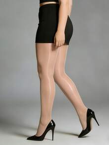 Luxe Gloss Plus Size Apricot Tights - Premium Sheer & Figure-Hugging, Stay-Put Comfort For Office, Dates & Special Occasions - Apricot - View 5