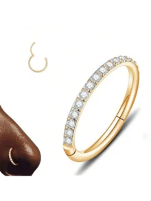 1 chiếc khuyên mũi dạng xoắn ốc bằng titan G23 đính đá Cubic Zirconia, cỡ 16G, thích hợp cho nữ. - Vàng - Xem 2