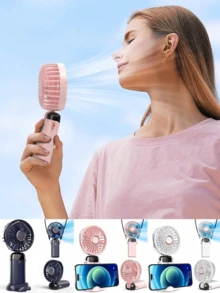 3-In-1 Handheld Fan, Can Be Worn Around Neck Or Placed On Desk, With Digital Display, 5 Wind Speed Levels. Suitable For Outdoor Travel, Makeup, Manicure, Beauty Enthusiasts And Travelers. A Great Choice For Valentine's Day And Summer Promotions. - Multiple Styles - View 11