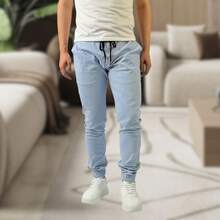 Men's Jogger Pants In Twill With Elastic Cuffs - Streetwear - Lavado ligero - Ver 5
