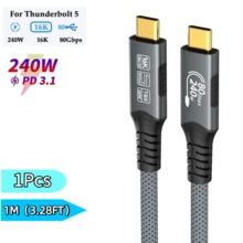 16K Type C Cable 80Gbps PD3.1 240W Charging Braided USB C Video Cables For Thunderbolt 5 Mobile Phones, Laptops, Computers - 黑色 - 查看 11