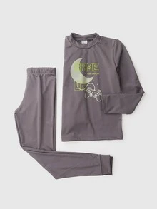 Conjunto Térmico Infantil Brilha no Escuro Masculino - Cinza - Visão 7