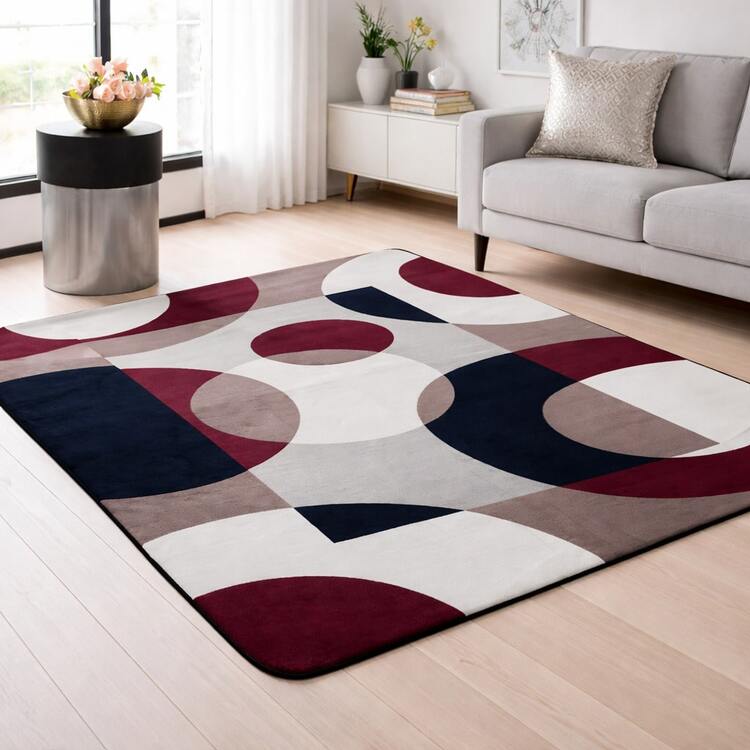 Casa Laura Enxovais Tapete Flannel Macio Em Estampas Modernas 2.00 x 1.50 - Várias Cores - BORDÔ CÍRCULOS - Visão 1
