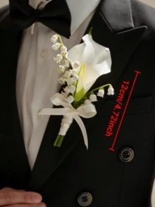 白色馬蹄蘭男士胸花，新郎伴郎賓客胸花套組，人造花，適用婚禮儀式、正式晚宴、鄉村風婚禮、夏季、海灘、優雅、生日 - 白色 - 查看 14
