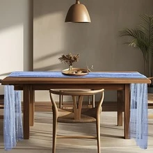 Set Of 4 High-Quality Blue Pearl Chiffon Table Runners - Stylish Decoration For Dessert Tables - Ideal For Wedding Celebrations And Bridal Showers - Enhance The Elegance Of Your Special Occasion, Including Thanksgiving, Halloween, And Christmas - Baby Blue - View 6