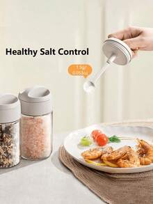 1pc 250ml Simple&Stylish Kitchen Glass Spice Jars, All-In-One 1.5g/0.053oz Salt Spoon Seasoning Storage Containers, Waterproof & Moisture-Proof, Durable & Easy To Clean - White - View 3