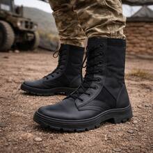 Black Military Safety Boot, Mid-Calf, Unisex, Men's/Women's, Internal Zipper Closure - màu đen - Xem 1