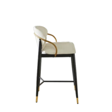 Two-Piece Set Of Beige Chenille Bar Stools, Height-Adjustable, With Contrasting Black And Gold Accents. Includes One Tall Stool With Backrest And Leg Rest, Suitable For Kitchen Islands. - Beige - View 5